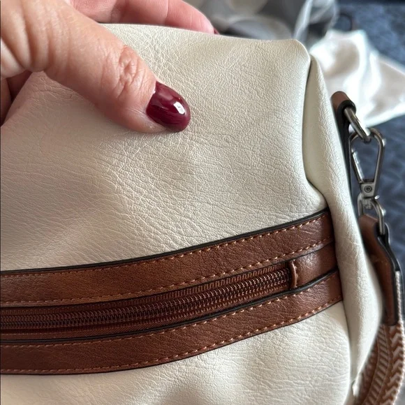 White and Brown Leather Backpack - Picture 3 of 8